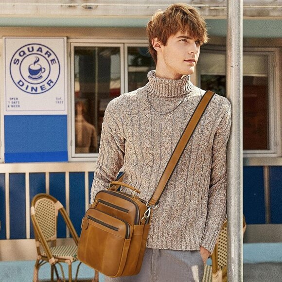 Leather Man Purse Shoulder Bag,Small Mens Crossbody Messenger Bags for Work,Men - Picture 2 of 7